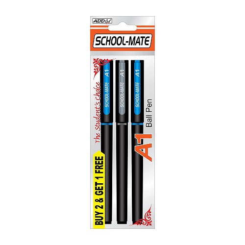 ADD Gel A1 Roller Ball Pen (2 blue -1 Black)