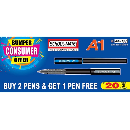 ADD Gel A1 Roller Ball Pen (2 blue -1 Black)