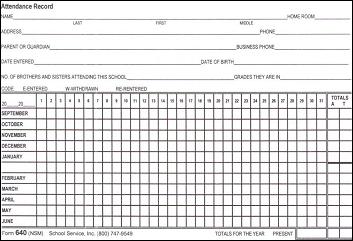 Attendance Card (100 Sheets)