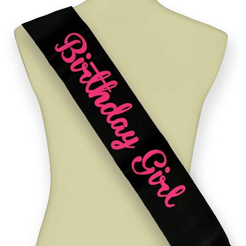 Birthday Girl Sash Pink on Black