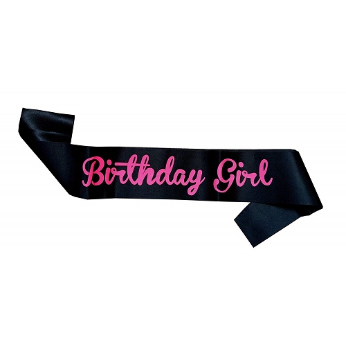 Birthday Girl Sash Pink on Black