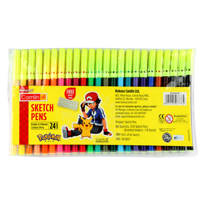Camlin Bright & Vibrant Color Bold Tip Sketch Pens with Free Stencil( 24  Shades)
