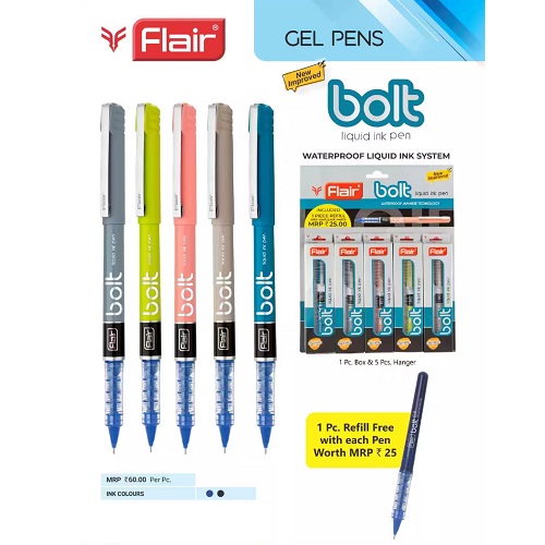 Flair Bolt Liquid Ink Roller Gel Pen Blue