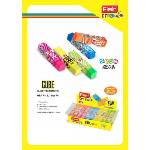 Flair Creative Cube Neon Color Eraser (Pack of 5)