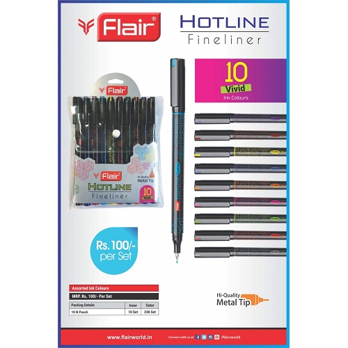 Flair Hotline Fineliner Assorted Colors Pack of 10