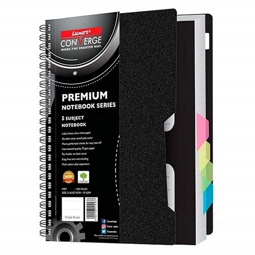 Luxor Black Premium Notebook B5 5 Sub 300 pgs