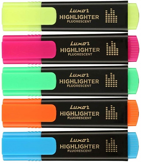 Luxor Highlighter Fluorescent Pen Set of 5
