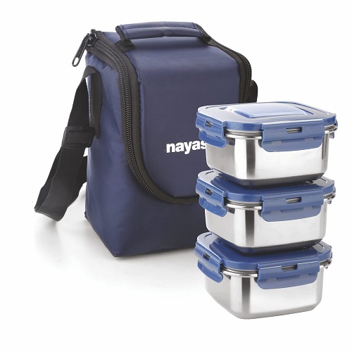 Nayasa Eco Crunch 3 Lunch Box with 3 Containers Ziper Pouch