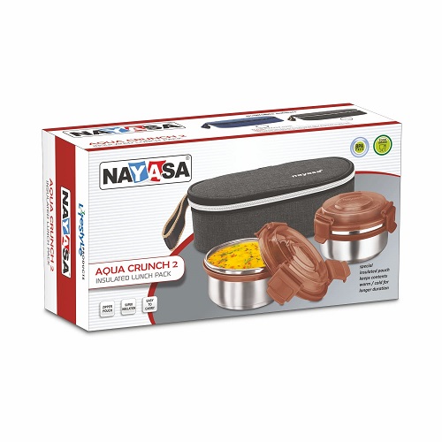 Nayasa Aqua Crunch 2 Lunch Box with 2 Inner Steel Containers