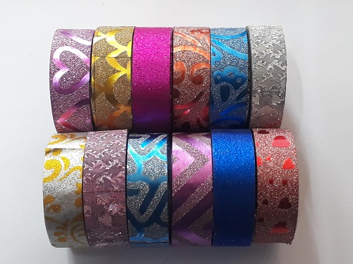 Myglue Craft Glitter Washi tape 12mm Pack of 6