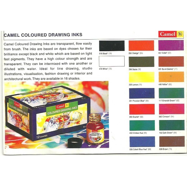 Camel Waterproof Drawing Ink 12 Shades